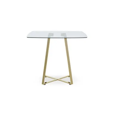 Clear Glass Top & Gold Square Steel Dining Table, Metropolitan