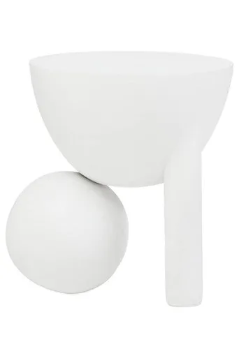 White Mango Wood Round Side Table With Sphere & Semi-Cupped Legs, Walsa