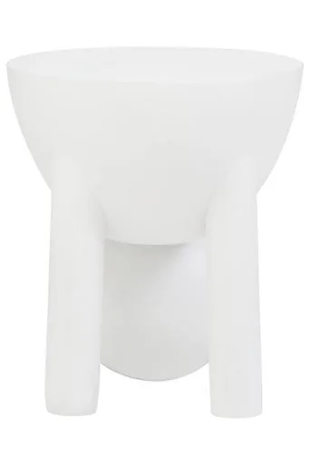 White Mango Wood Round Side Table With Sphere & Semi-Cupped Legs, Walsa