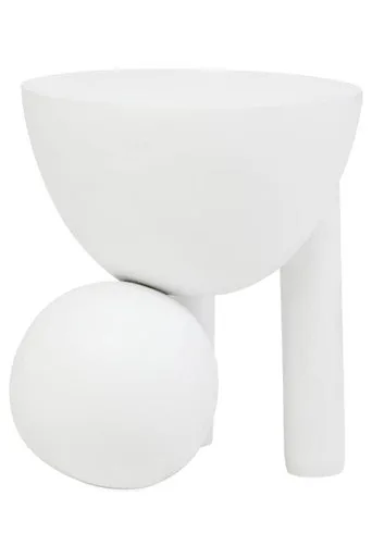 White Mango Wood Round Side Table With Sphere & Semi-Cupped Legs, Walsa