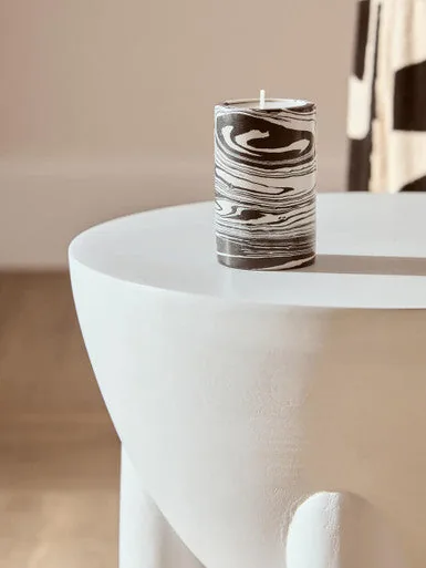 White Mango Wood Round Side Table With Sphere & Semi-Cupped Legs, Walsa