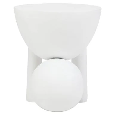 White Mango Wood Round Side Table With Sphere & Semi-Cupped Legs, Walsa