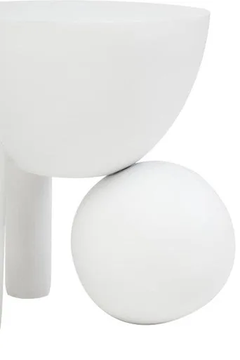 White Mango Wood Round Side Table With Sphere & Semi-Cupped Legs, Walsa