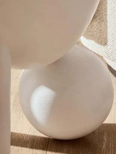 White Mango Wood Round Side Table With Sphere & Semi-Cupped Legs, Walsa