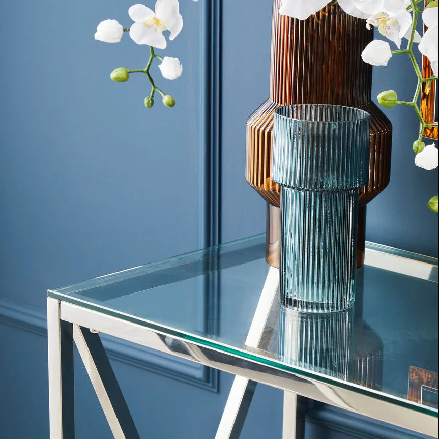 Esma Small Ribbed Blue Glass Vase