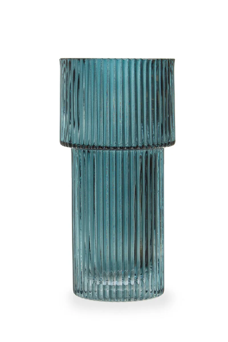 Esma Small Ribbed Blue Glass Vase