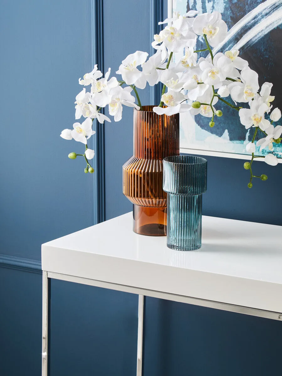 Esma Small Ribbed Blue Glass Vase