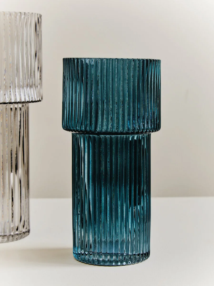 Esma Small Ribbed Blue Glass Vase