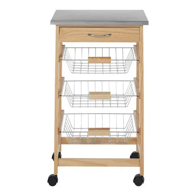 Harlow Glenn 3 Wire Baskets Pinewood Kitchen Trolley