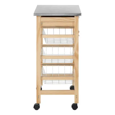 Harlow Glenn 3 Wire Baskets Pinewood Kitchen Trolley