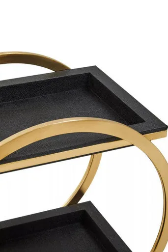 Cardoba Two Tier Black Shagreen Serving Trolley