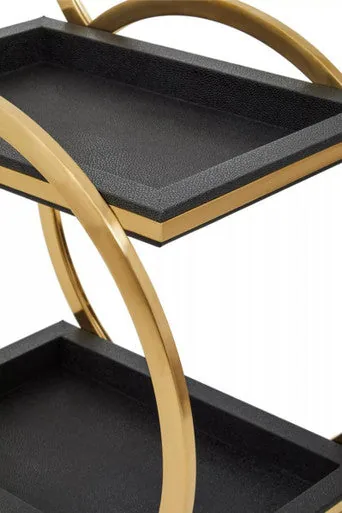 Cardoba Two Tier Black Shagreen Serving Trolley