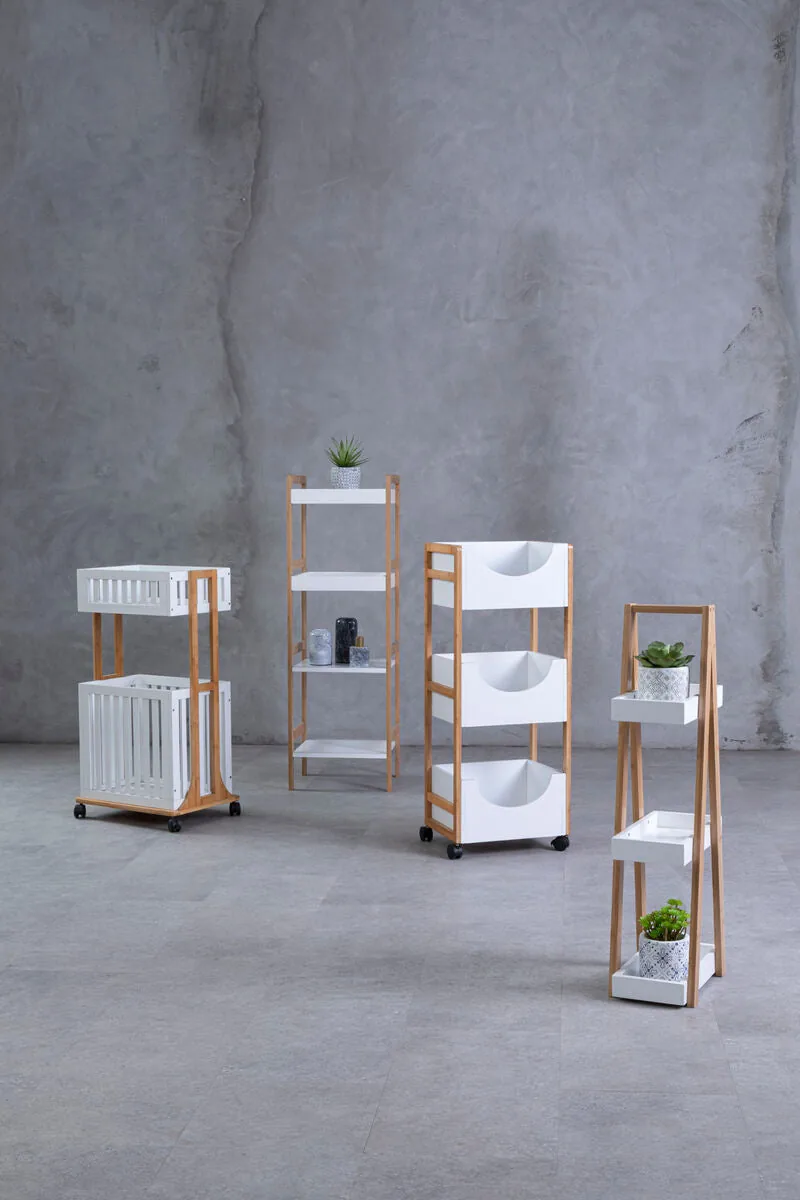 Nostra 2 Tier Storage Trolley Bamboo White Modern