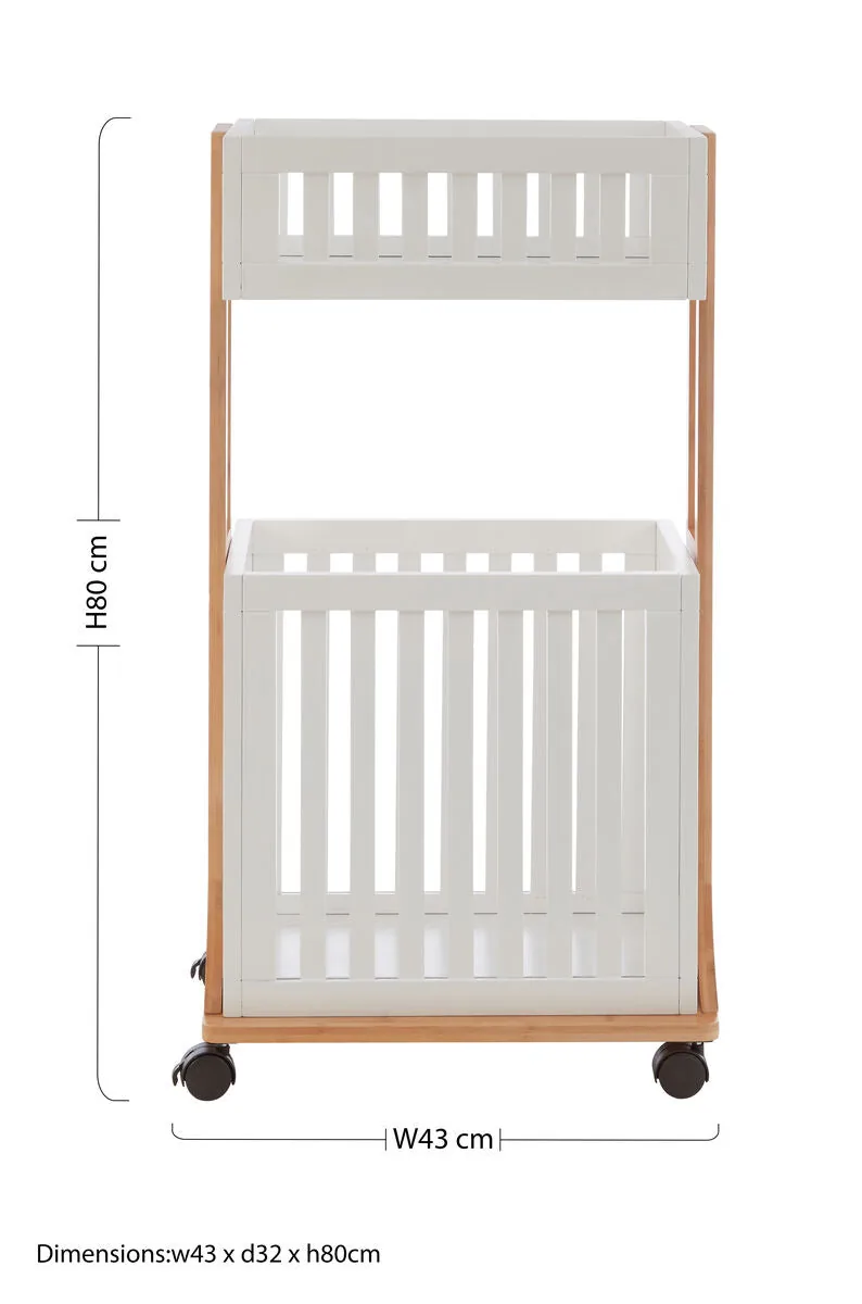 Nostra 2 Tier Storage Trolley Bamboo White Modern