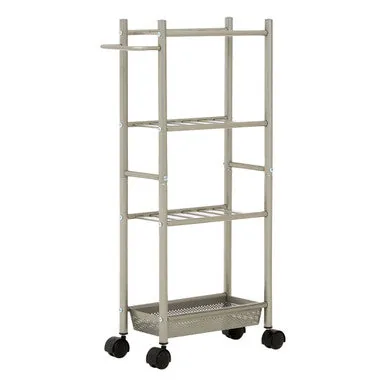 Dara 4 Tier Silver Metal Trolley With Basket
