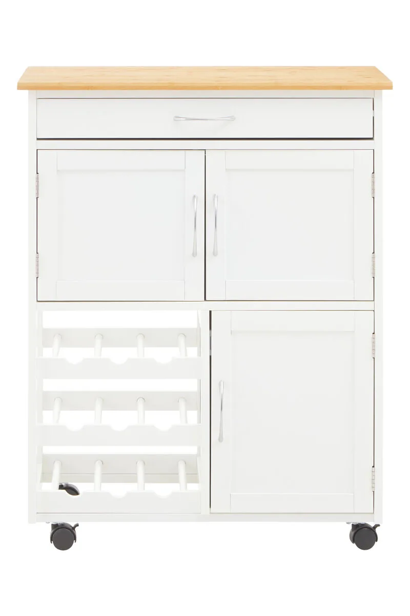 Harlow White & Bamboo Top Kitchen Trolley