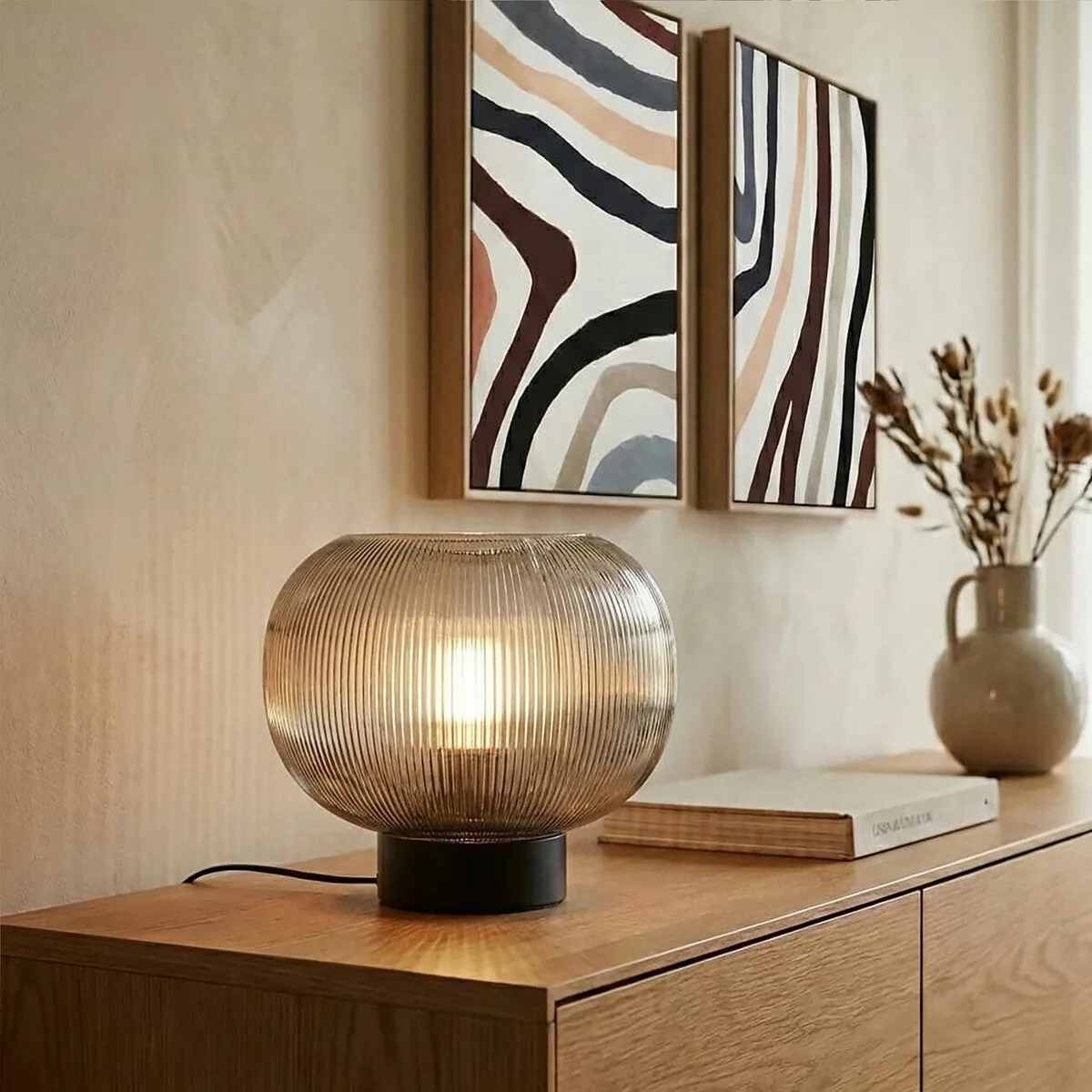 Enola Large Ribbed Smoked Glass Table Lamp