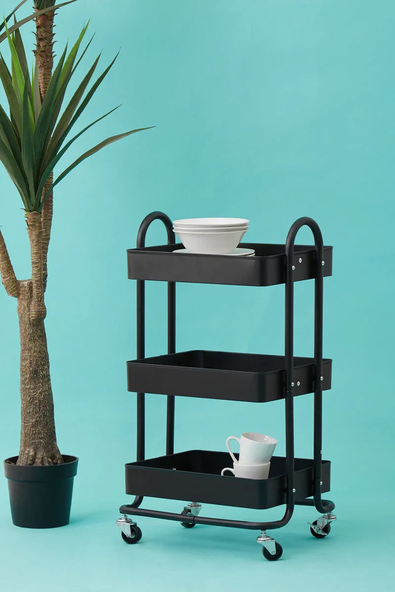 Acero Three Tier Black Metal Trolley