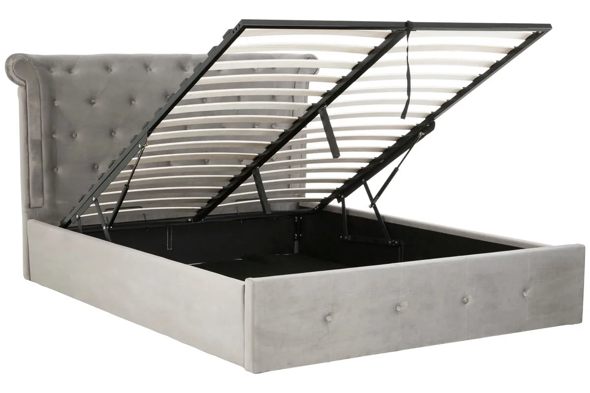 Edison Grey Brushed Velvet Ottoman King Bed