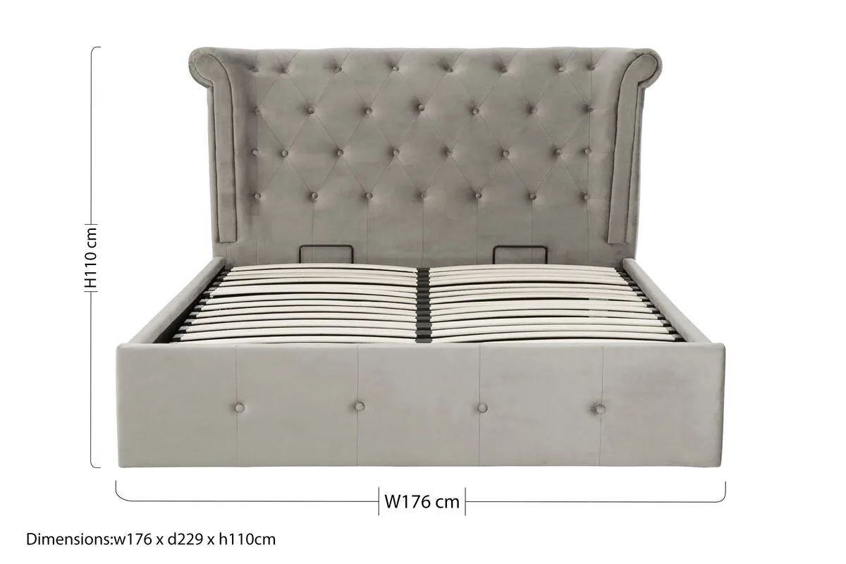 Edison Grey Brushed Velvet Ottoman King Bed