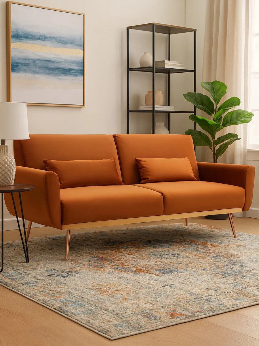 Burnt Orange Velvet Sofa Bed, Hatton