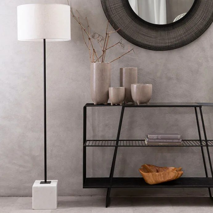 Murdoch Natural Linen Shade With White Marble Base Floor Lamp
