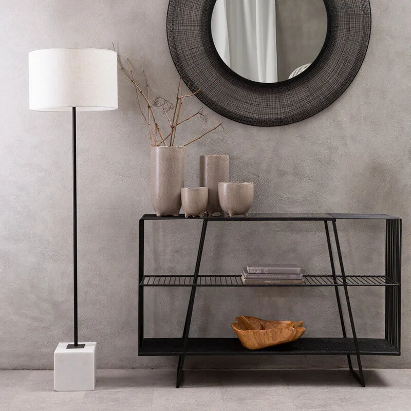 Murdoch Natural Linen Shade With White Marble Base Floor Lamp