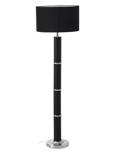 Hanah Black Snake Leather Floor Lamp With Chrome Base & Black Shade