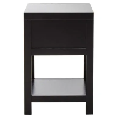 Black Wooden Bedside Table With Natural Rattan 1 Drawer, Sherman