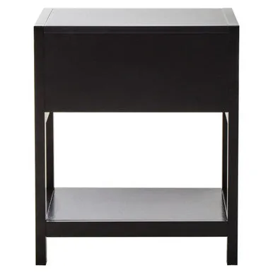 Black Wooden Bedside Table With Natural Rattan 1 Drawer, Sherman