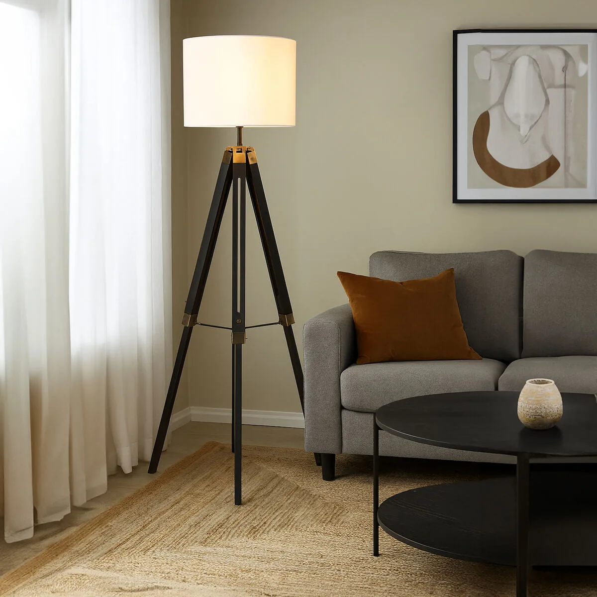 Malvern Tripod Floor Lamp With Black Base