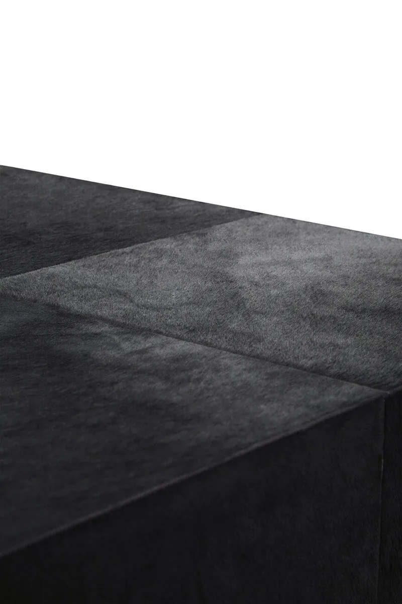 Black Hair-On-Hide Leather Bedside Table With Gold Metal Frame & 1 Drawer, Kensington Townhouse