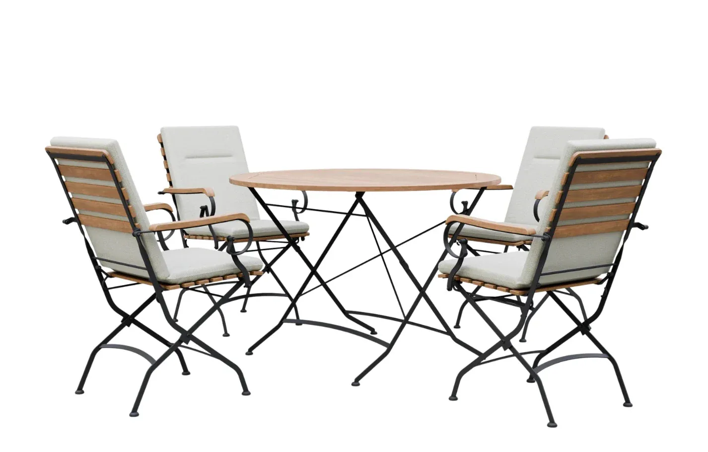 Sicily 4 Seater Teak and Wrought Iron Round 110cm Garden Dining Set