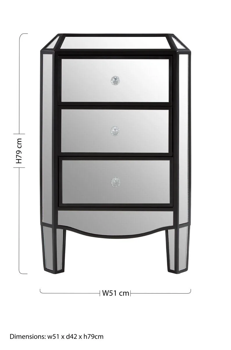 Tiffany 3 Drawer Mirrored Chest Glass Natural Glamorous