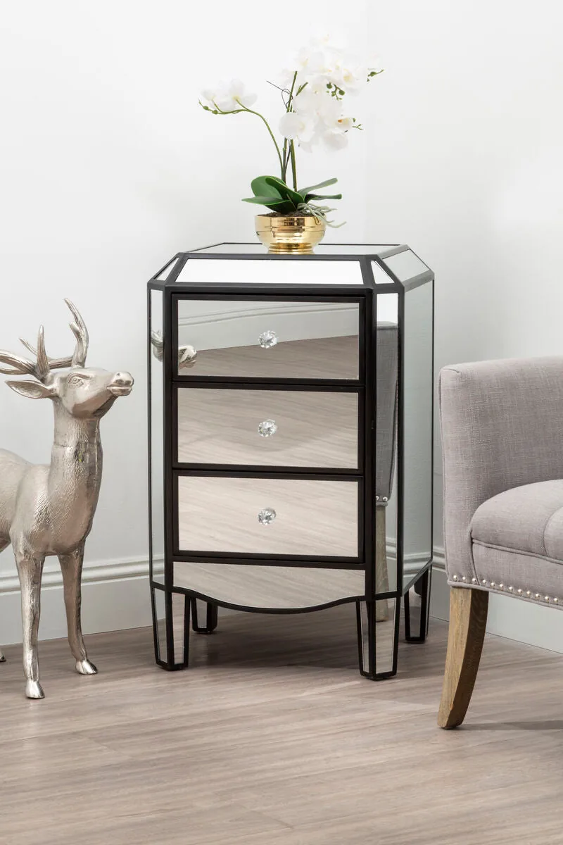 Tiffany 3 Drawer Mirrored Chest Glass Natural Glamorous