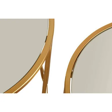 Set Of 2 Mirrored Glass Top Side Tables With Gold Hairpin Legs Rounded Design, Avantis