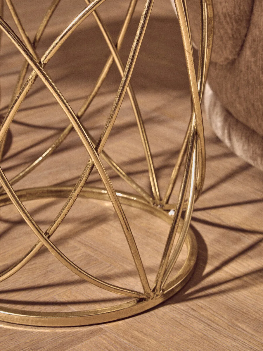 Set Of 2 Round Mirrored Glass Top Side Tables With Gold Metal Frame, Arcana