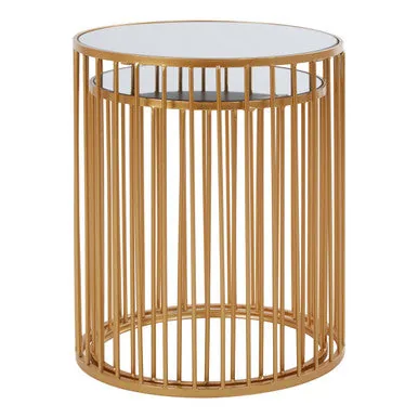 Set Of 2 Mirror Top Round Side Tables With Gold Frame, Avantis