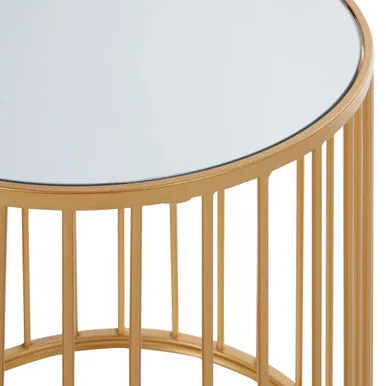 Set Of 2 Mirror Top Round Side Tables With Gold Frame, Avantis
