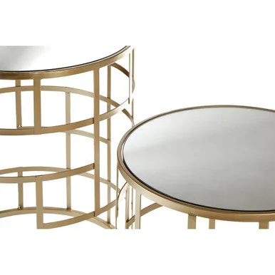 Set Of 2 Gold Champagne Art Deco Metal Base Side Tables With Mirrored Glass Tops, Avantis