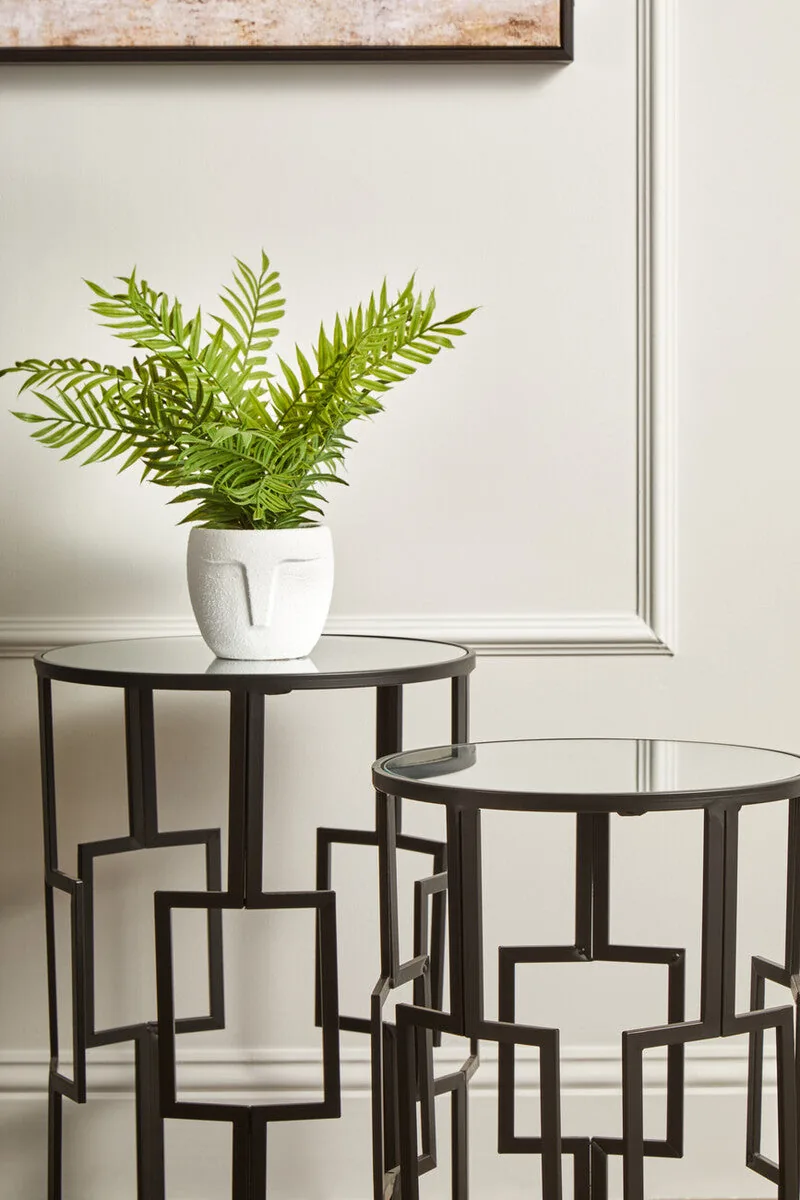 Set Of 2 Black Square Metal Frames Nesting Tables With Mirrored Tops, Avantis