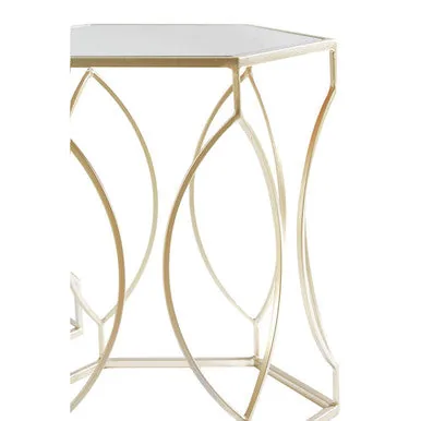 Set Of 2 Hexagon Gold Champagne Frame Side Tables With Mirrored Glass Top, Avantis