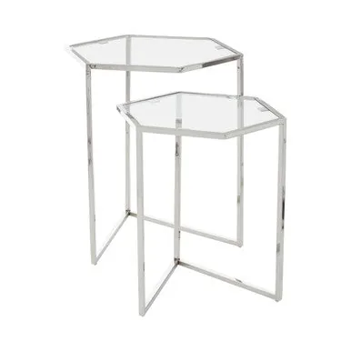 Silver Geometric Steel Side Table With Mirrored Glass Top, Herber