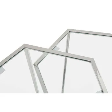 Silver Geometric Steel Side Table With Mirrored Glass Top, Herber