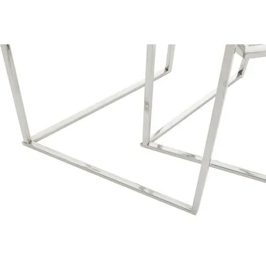 Silver Geometric Steel Side Table With Mirrored Glass Top, Herber