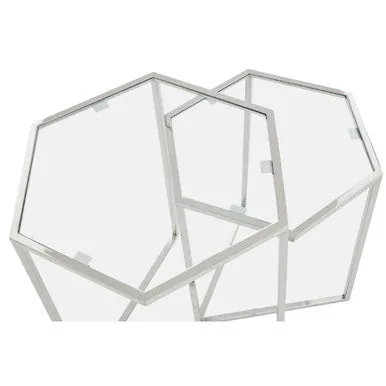 Silver Geometric Steel Side Table With Mirrored Glass Top, Herber