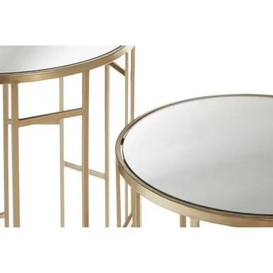 Set Of 2 Gold Champagne Asymmetric Round Side Tables With Mirrored Glass Tops, Avantis