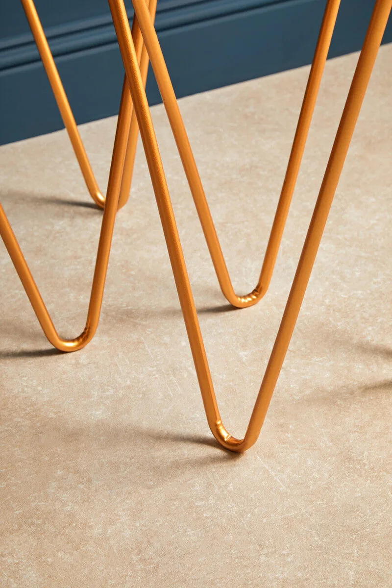 Set Of 2 Mirrored Glass Triangle Top Side Tables With Gold Hairpin Legs, Avantis