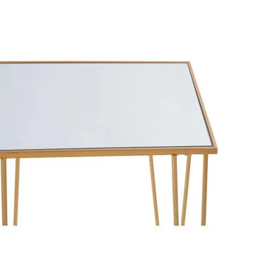 Set Of 2 Mirrored Glass Top Rectangular Side Tables With Gold Metal Hairpin Legs, Avantis