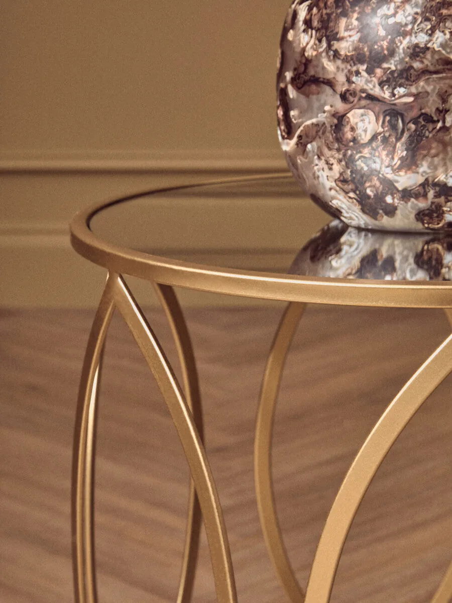 Set Of 2 Gold Metal Frame & Mirrored Top Side Tables, Arcana